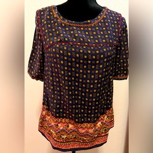 Anthropologie Size 8 Blouse with embroidered details. Boho chic.